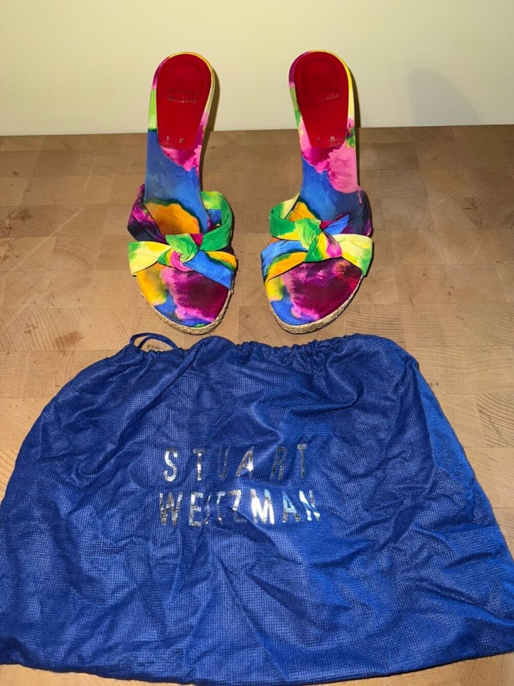 Stuart Weitzman Multicolor Watercolor Bow Womens Slip On Heel - Picture 5 of 5